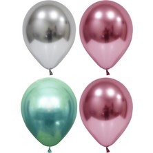 Hknys 45 Adet Gümüş-Pembe-Yeşil  Krom Balon (Aynalı Balon)