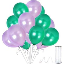 Hknys 90 Adet Metalik Balon (Koyu Yeşil - Lila )- Helyum Gazı Uyumludur.-Dogum Günü Parti Balonları
