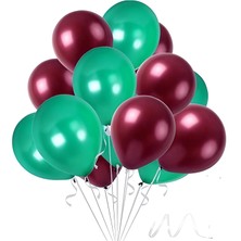 Hknys 65 Adet Metalik Balon (Koyu Yeşil - Bordo )- Helyum Gazı Uyumludur.-Dogum Günü Parti Balonları