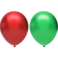 Hknys 50 Adet Metalik Balon (Koyu Yeşil - Kırmızı )- Helyum Gazı Uyumludur.-Dogum Günü Parti Balonları