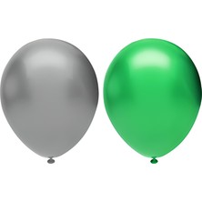 Hknys 50 Adet Metalik Balon (Koyu Yeşil - Gümüş(Gri) )- Helyum Gazı Uyumludur.-Dogum Günü Parti Balonları