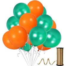Hknys 35 Adet Metalik Balon (Koyu Yeşil - Turuncu )- Helyum Gazı Uyumludur.-Dogum Günü Parti Balonları