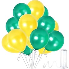 Hknys 65 Adet Metalik Balon (Koyu Yeşil - Sarı )- Helyum Gazı Uyumludur.-Dogum Günü Parti Balonları