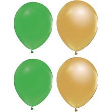 Hknys 60 Adet Metalik Balon (Koyu Yeşil - Altın(Gold) )- Helyum Gazı Uyumludur.-Dogum Günü Parti Balonları