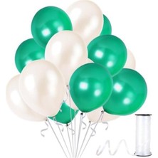 Hknys 40 Adet Metalik Balon (Koyu Yeşil - Beyaz )- Helyum Gazı Uyumludur.-Dogum Günü Parti Balonları