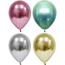 Hknys 5 Adet  Pembe Yeşil Gümüş Altın (Gold) Krom (Aynalı ) Balon  - Balonlar Helyum Uyumludur.