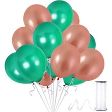 Hknys 10 Adet Metalik Balon (Koyu Yeşil - Rose Gold )- Helyum Gazı Uyumludur.-Dogum Günü Parti Balonları
