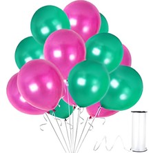 Hknys 30 Adet Metalik Balon (Koyu Yeşil - Fuşya(Ruby) )- Helyum Gazı Uyumludur.-Dogum Günü Parti Balonları
