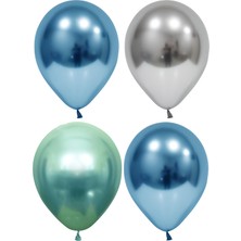 Hknys 35 Adet Gümüş Mavi Yeşil Krom Balon (Aynalı Balon)