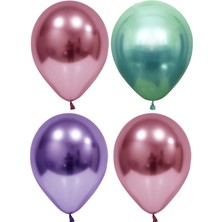 Hknys 10 Adet Pembe-Mor-Yeşil  Krom Balon (Aynalı Balon)