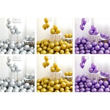 Hknys 12 Adet Altın-Gümüş-Mor  Krom Balon (Aynalı Balon)