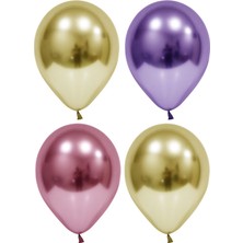 Hknys 40 Adet Altın-Mor-Pembe   Krom Balon (Aynalı Balon)
