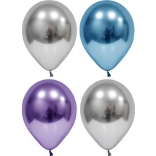 Hknys 50 Adet Gümüş - Mavi - Mor Krom Balon (Aynalı Balon)