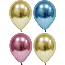 Hknys 20 Adet Altın-Mavi-Pembe   Krom Balon (Aynalı Balon)