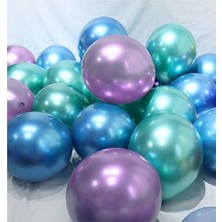Hknys 25 Adet Mor-Mavi-Yeşil  Krom Balon (Aynalı Balon)