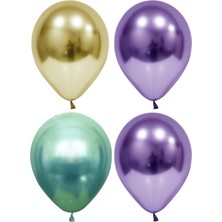 Hknys 20 Adet Altın-Mor-Yeşil  Krom Balon (Aynalı Balon)