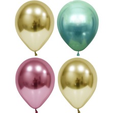 Hknys 50 Adet Altın-Yeşil-Pembe   Krom Balon (Aynalı Balon)
