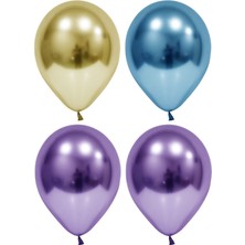 Hknys 50 Adet Altın-Mavi - Mor  Krom Balon (Aynalı Balon)+5 Metre Balon Zinciri
