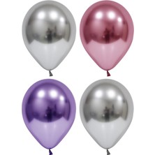 Hknys 35 Adet Gümüş-Pembe-Mor  Krom Balon (Aynalı Balon)