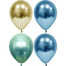 Hknys 50 Adet Altın-Mavi-Yeşil  Krom Balon (Aynalı Balon)