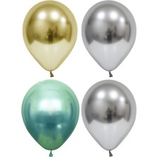 Hknys 15 Adet Altın-Gümüş-Yeşil   Krom Balon (Aynalı Balon)