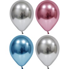 Hknys 15 Adet Renkli-Pembe  Krom Balon (Aynalı Balon)