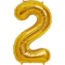 Hknys 2 Yaş Rakam Folyo Balon 40 cm 16 Inç --Gold (Altın) Renk Folyo Balon