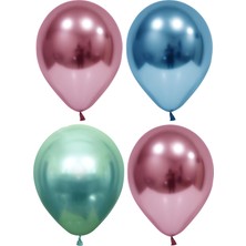 Hknys 50 Adet Pembe-Mavi-Yeşil  Krom Balon (Aynalı Balon)+5 Metre Balon Zinciri