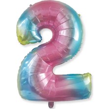 Hknys 2 Yaş -Rakam Sayı Folyo Balon 100 cm Rengarenk -Gökkuşağı Renkli Folyo Balon-Helyum Gazı Uyumludur