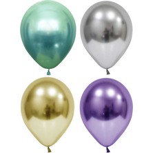 Hknys 5 Adet  Yeşil Mor Gümüş Altın  Krom (Aynalı ) Balon  - Balonlar Helyum Uyumludur.