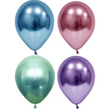 Hknys 5 Adet  Mavi Pembe Yeşil Mor Krom (Aynalı ) Balon  - Balonlar Helyum Uyumludur.