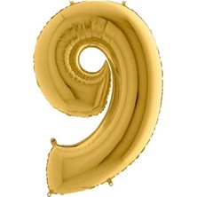 Hknys 9 Yaş Rakam Folyo Balon 100 cm 40 Inç -Gold(Altın) Renk Folyo Balon