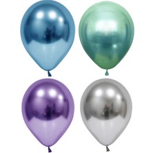 Hknys 5 Adet  Mavi Yeşil Mor  Gümüş  Krom (Aynalı ) Balon  - Balonlar Helyum Uyumludur.