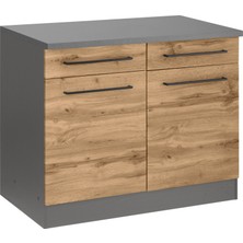 T Designo Tdesigno Odin Mutfak Çekmeceli Alt Modül - Dolap  120 cm Antrasit-Meşe/ Tezgah Dahil