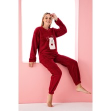 Nisanca Tam Peluş Kışlık Kadın Pijama Takımı- Polar Yılbaşı Pijaması