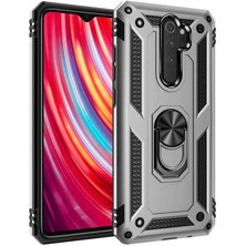 Aqua Aksesuar Xiaomi Redmi Note 8 Pro Kılıf Metal Yüzüklü Tank Zırh Standlı Kılıf