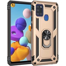 Aqua Aksesuar Galaxy A21S Kılıf Metal Yüzüklü Tank Zırh Standlı Kılıf