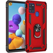 Aqua Aksesuar Galaxy A21S Kılıf Metal Yüzüklü Tank Zırh Standlı Kılıf