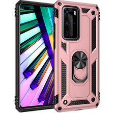 Aqua Aksesuar Huawei P40 Pro Kılıf Metal Yüzüklü Tank Zırh Standlı Kılıf