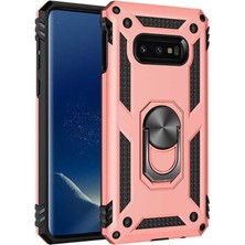 Aqua Aksesuar Galaxy S10E Kılıf Metal Yüzüklü Tank Zırh Standlı Kılıf