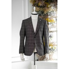 Apartro Klasik Kesim Çift Yırtmaç 4 Drop Kışlık Ekose Erkek Tek Ceket