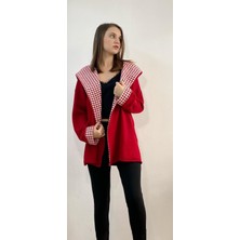 Mois Atelier Kazayağı Detaylı Kırmızı Triko Hırka, Tasarım, Hediye, Büyük Beden, Tesettür