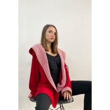 Mois Atelier Kazayağı Detaylı Kırmızı Triko Hırka, Tasarım, Hediye, Büyük Beden, Tesettür