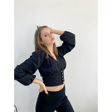 Mois Atelier Siyah Crop Top Bluz Gömlek, Tasarım, Büyük Beden