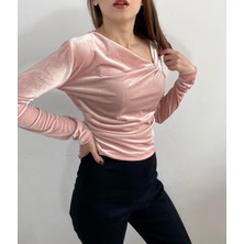 Mois Atelier Pembe Kadife Büzgülü Bluz, Bayramlık, Anneler Günü, Hediye