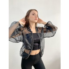 Mois Atelier Organze Şifon Bomber Siyah Ceket Gömlek, Tasarım, Hediye, Büyük Beden, Tesettür