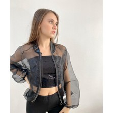 Mois Atelier Organze Şifon Bomber Siyah Ceket Gömlek, Tasarım, Hediye, Büyük Beden, Tesettür
