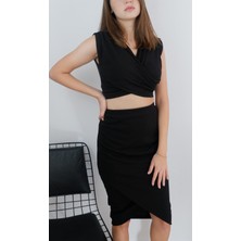 Mois Atelier Siyah Etek Crop Ikili Takım, Tasarım, Hediye, Büyük Beden