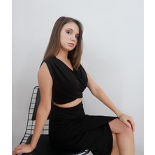 Mois Atelier Siyah Etek Crop Ikili Takım, Tasarım, Hediye, Büyük Beden