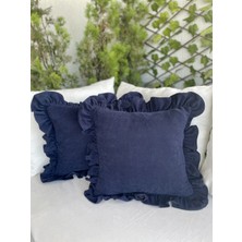 Decamor Home Vintage Fırfırlı Lacivert Kırlent Kılıfı